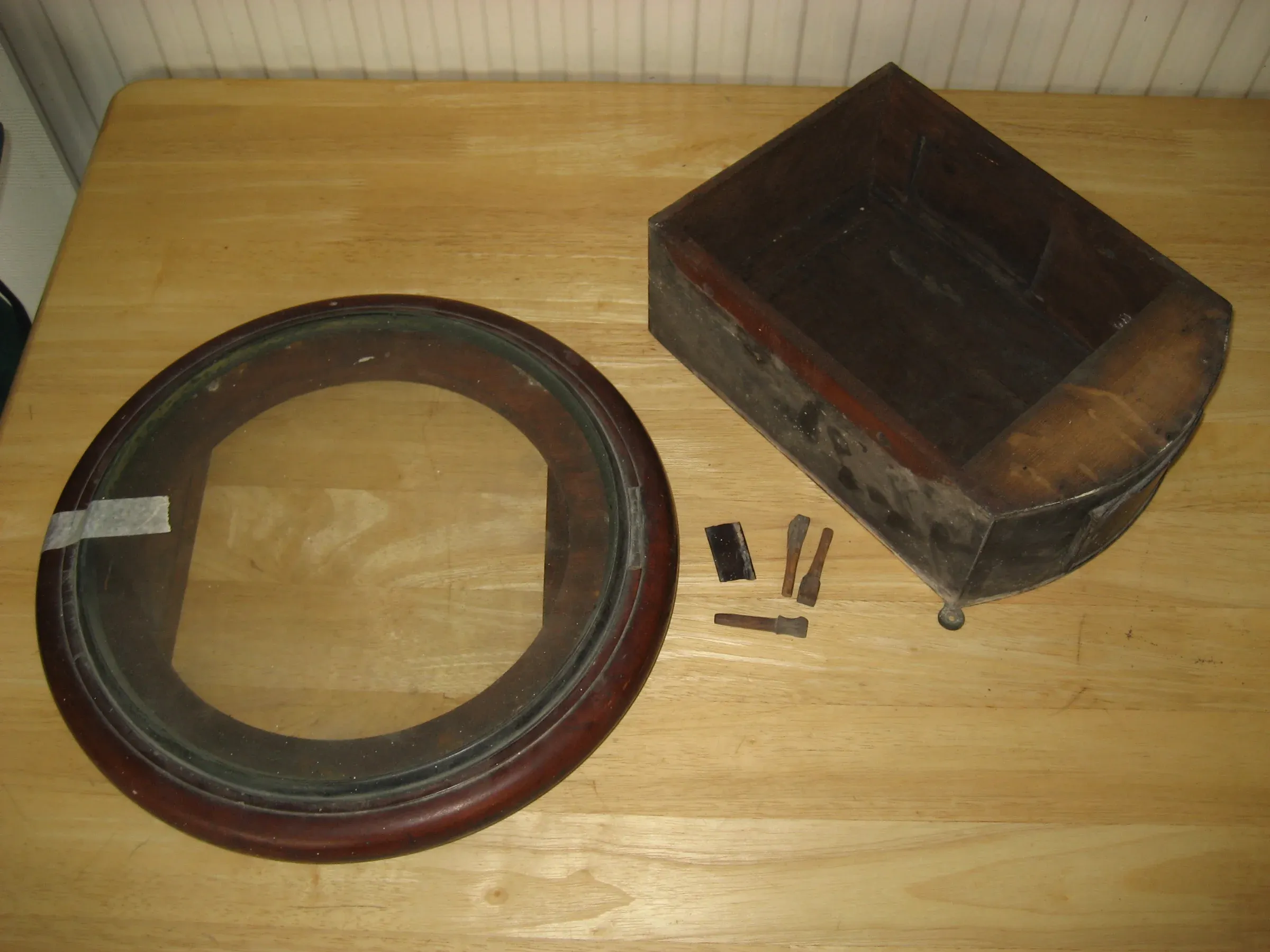 The case as received, needing structural and cosmetic restoration