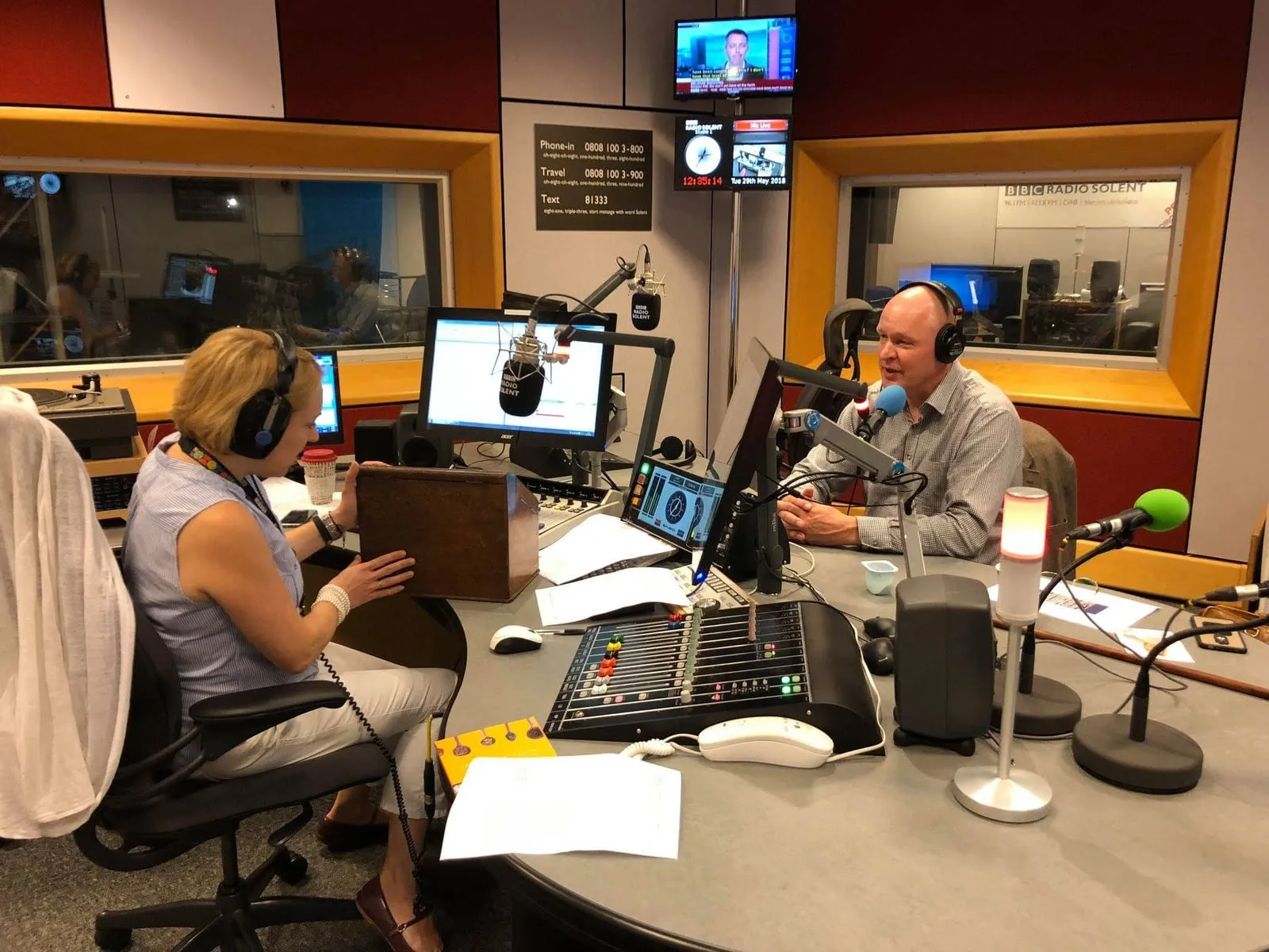 David on air with Sasha Twining in the BBC Radio Solent studio